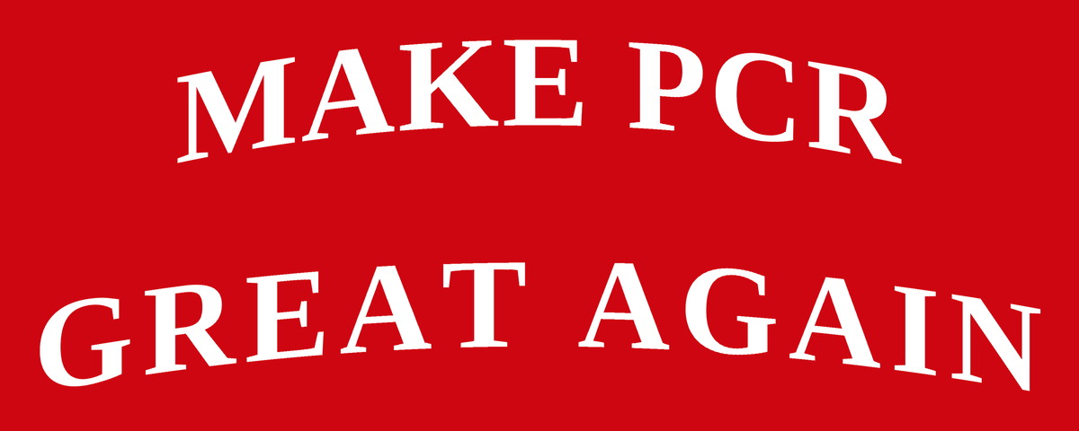 Wide preview · white 3D puff embroidery art on red · MAKE PCR / GREAT AGAIN (not the product hero)